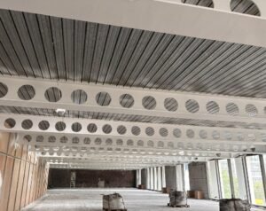 Structural steel fire protection applied to the cellular beams at 30 Finsbury Square, London
